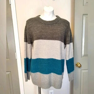 Pink Lily Colorblock Striped Crewneck Slightly Oversized Sweater(M)